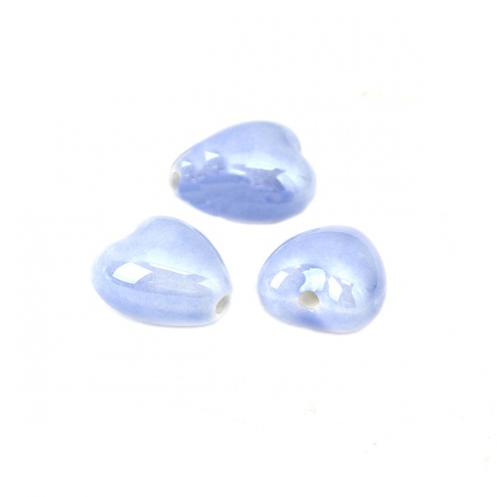 Picture of Ceramic Beads Heart Blue About 13mm x 12mm, Hole: Approx 1.9mm, 20 PCs