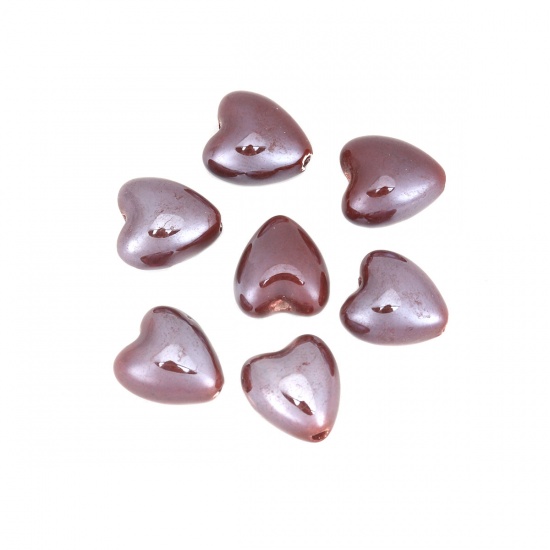 Picture of Ceramic Beads Heart Dark Coffee About 13mm x 12mm, Hole: Approx 1.9mm, 20 PCs