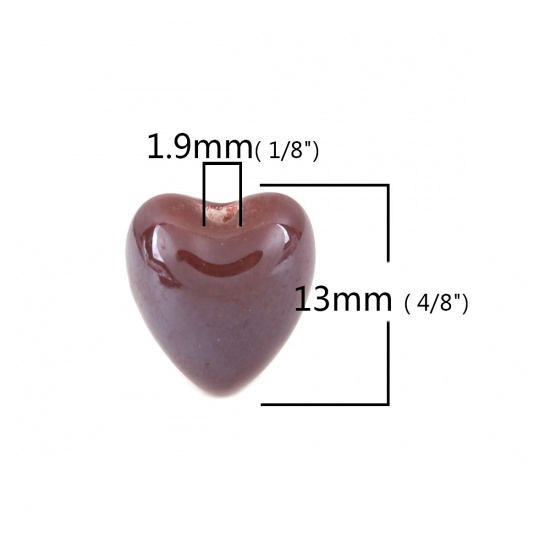 Picture of Ceramic Beads Heart Dark Coffee About 13mm x 12mm, Hole: Approx 1.9mm, 20 PCs