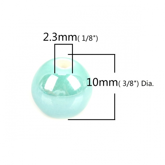 Immagine di Ceramica Diatanziale Perline Tondo Verde Blu Come 10mm Dia, Foro: Circa 2.3mm, 30 Pz