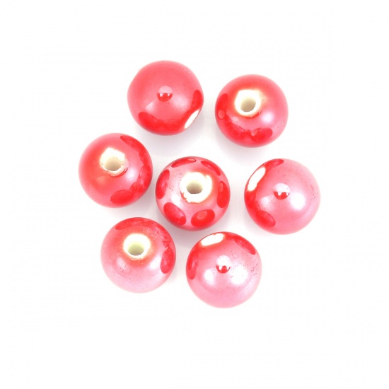 Immagine di Ceramica Diatanziale Perline Tondo Rosso Come 10mm Dia, Foro: Circa 2.3mm, 30 Pz
