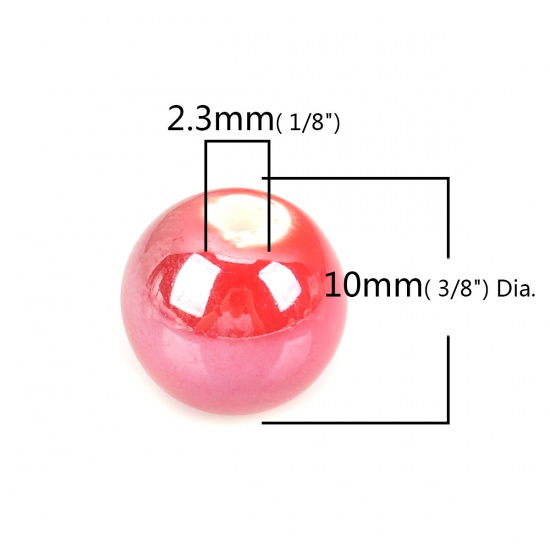 Immagine di Ceramica Diatanziale Perline Tondo Rosso Come 10mm Dia, Foro: Circa 2.3mm, 30 Pz