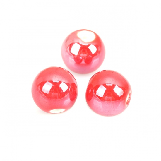 Picture of Ceramic Beads Round Red About 10mm Dia, Hole: Approx 2.3mm, 30 PCs