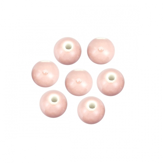 Image de Perles en Céramique Rond Rose Foncé 10mm Dia, Taille de Trou: 2.3mm, 30 Pcs