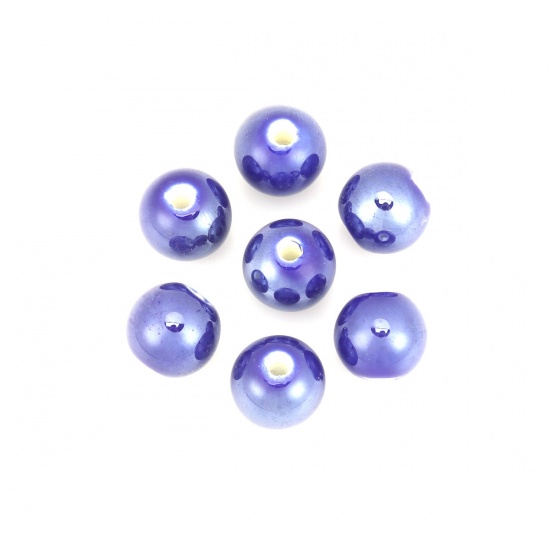 Picture of Ceramic Beads Round Royal Blue About 10mm Dia, Hole: Approx 2.3mm, 30 PCs