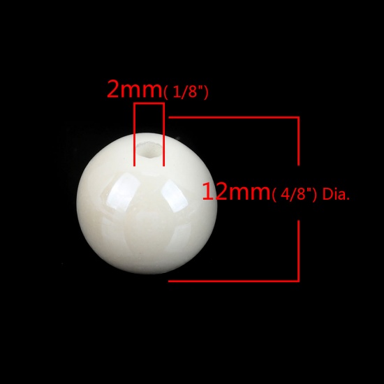 Picture of Ceramic Beads Round White About 12mm Dia, Hole: Approx 2mm, 30 PCs