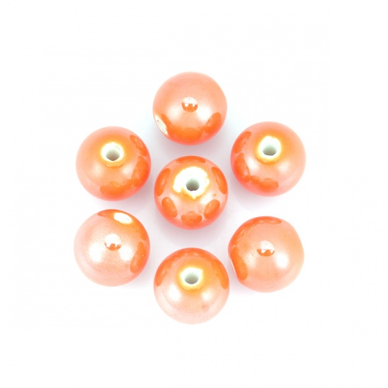 Immagine di Ceramica Diatanziale Perline Tondo Arancione Come 12mm Dia, Foro: Circa 2mm, 30 Pz