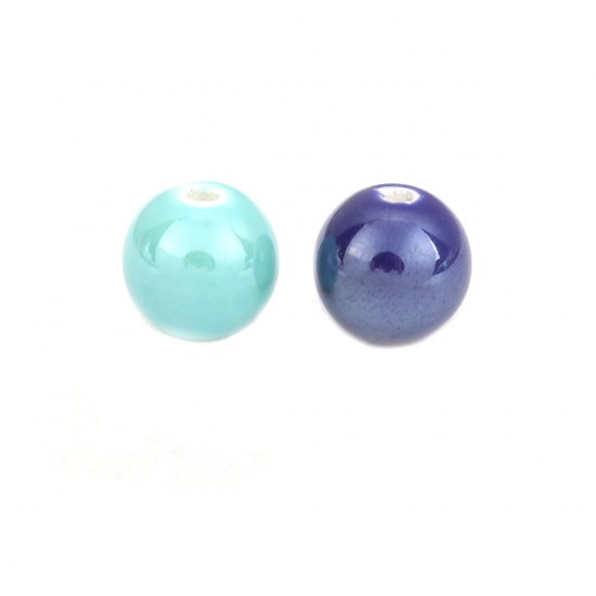 Immagine di Ceramica Diatanziale Perline Tondo Verde Blu Come 12mm Dia, Foro: Circa 2mm, 30 Pz