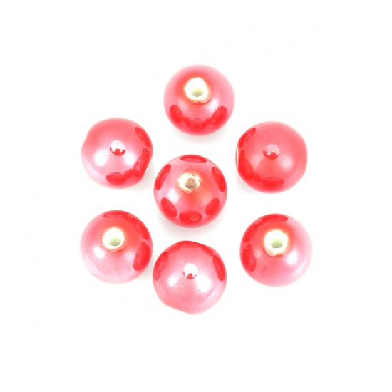 Image de Perles en Céramique Rond Rouge 12mm Dia, Taille de Trou: 2mm, 30 Pcs