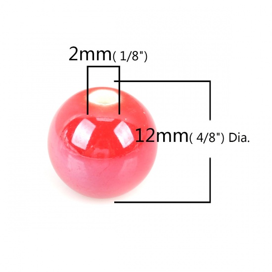 Picture of Ceramic Beads Round Red About 12mm Dia, Hole: Approx 2mm, 30 PCs