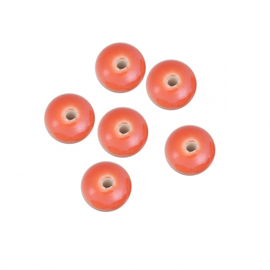 Picture of Ceramic Beads Abacus Orange-red About 12mm Dia, Hole: Approx 2.2mm, 20 PCs