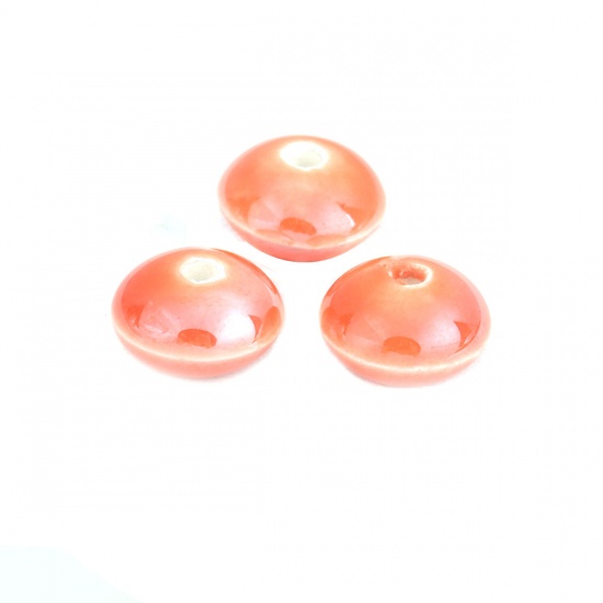 Immagine di Ceramica Diatanziale Perline Abaco Rosso Arancione Come 12mm Dia, Foro: Circa 2.2mm, 20 Pz