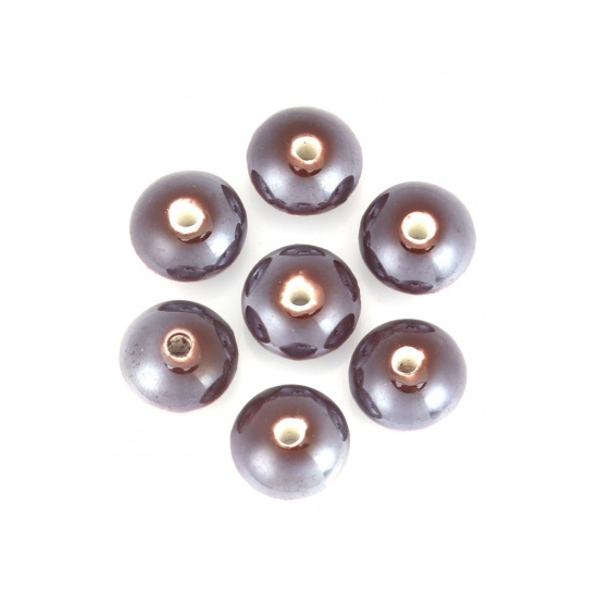 Immagine di Ceramica Diatanziale Perline Tondo Piatto Caffè Scuro Come 12mm Dia, Foro: Circa 2.2mm, 20 Pz