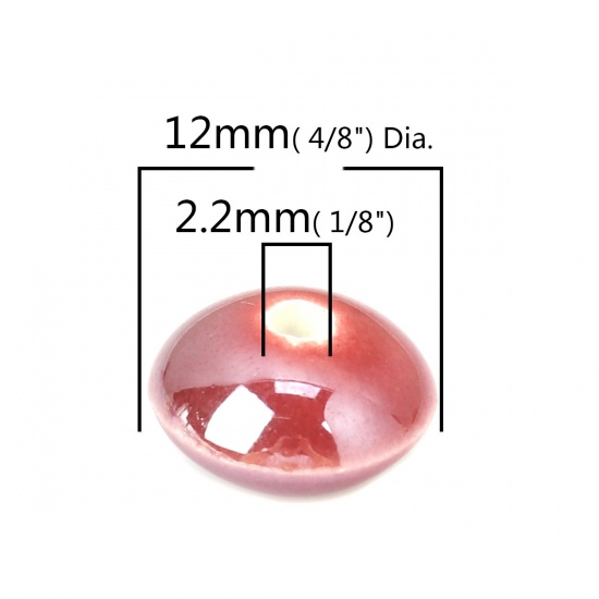 Immagine di Ceramica Diatanziale Perline Tondo Piatto Rosso Scuro Come 12mm Dia, Foro: Circa 2.2mm, 20 Pz