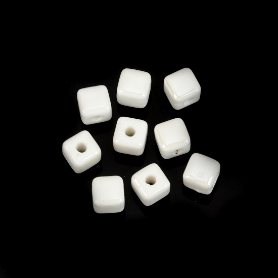 Picture of Ceramic Beads Square White About 8mm x 8mm, Hole: Approx 2.4mm, 30 PCs