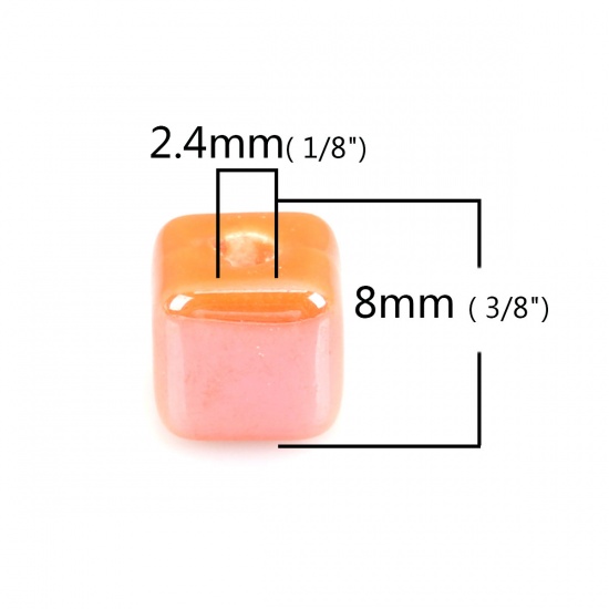 Immagine di Ceramica Diatanziale Perline Quadrato Arancione Circa 8mm x 8mm, Foro: Circa 2.4mm, 30 Pz