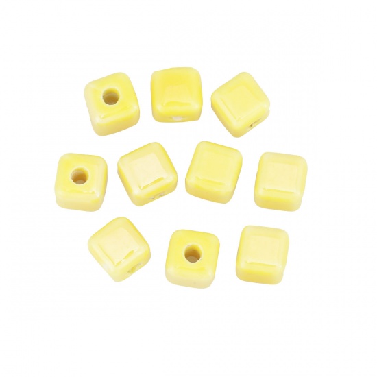 Picture of Ceramic Beads Square Yellow About 8mm x 8mm, Hole: Approx 2.4mm, 30 PCs
