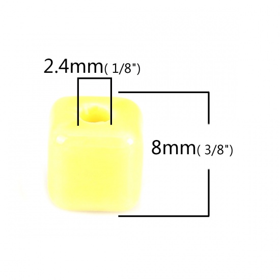 Immagine di Ceramica Diatanziale Perline Quadrato Giallo Circa 8mm x 8mm, Foro: Circa 2.4mm, 30 Pz