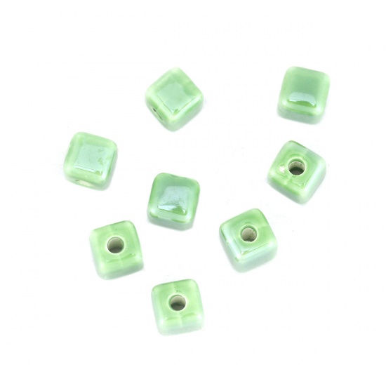 Picture of Ceramic Beads Cube Green About 8mm x 8mm, Hole: Approx 2.4mm, 30 PCs