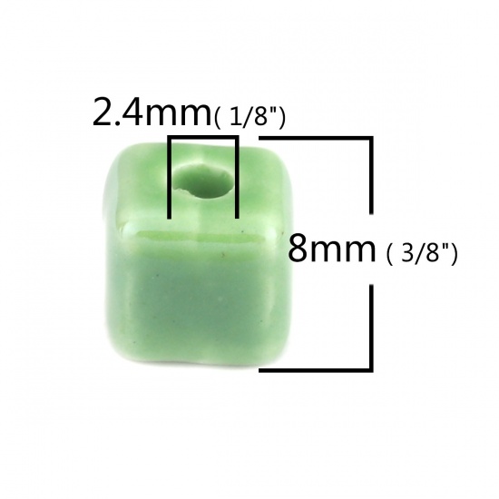 Immagine di Ceramica Diatanziale Perline Cubo Verde Circa 8mm x 8mm, Foro: Circa 2.4mm, 30 Pz