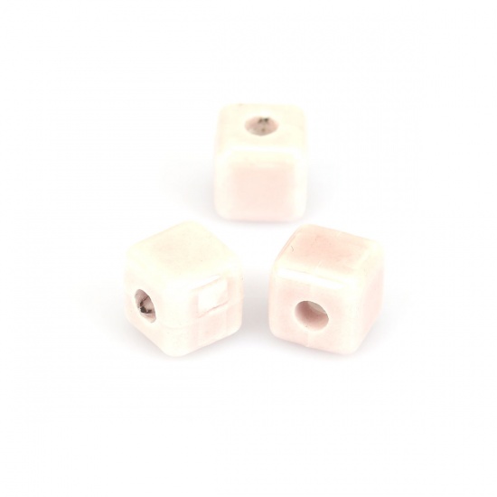 Immagine di Ceramica Diatanziale Perline Quadrato Rosa scuro Circa 8mm x 8mm, Foro: Circa 2.4mm, 30 Pz