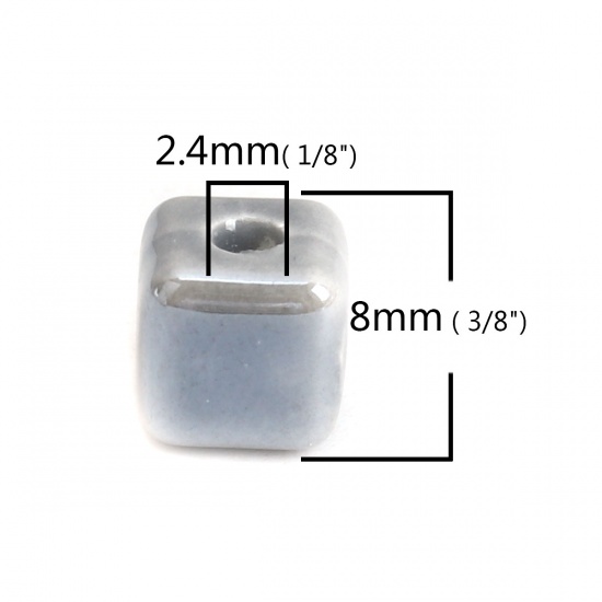 Immagine di Ceramica Diatanziale Perline Cubo Grigio Circa 8mm x 8mm, Foro: Circa 2.4mm, 30 Pz