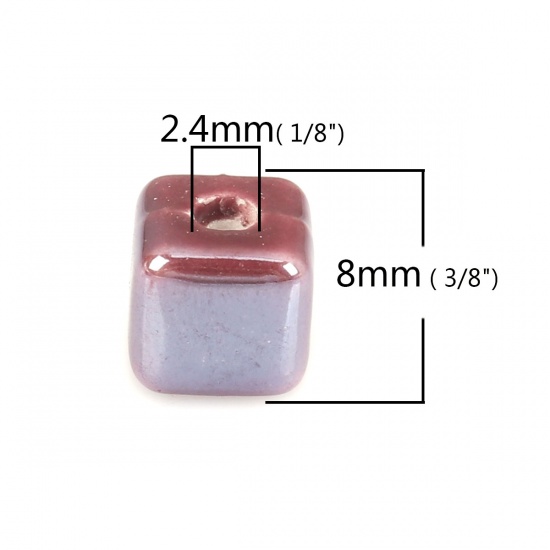 Immagine di Ceramica Diatanziale Perline Quadrato Colore Fuscia Circa 8mm x 8mm, Foro: Circa 2.4mm, 30 Pz