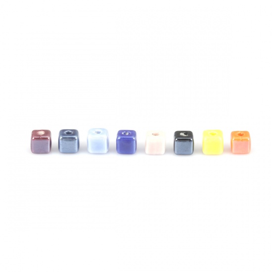 Immagine di Ceramica Diatanziale Perline Quadrato Colore Fuscia Circa 8mm x 8mm, Foro: Circa 2.4mm, 30 Pz