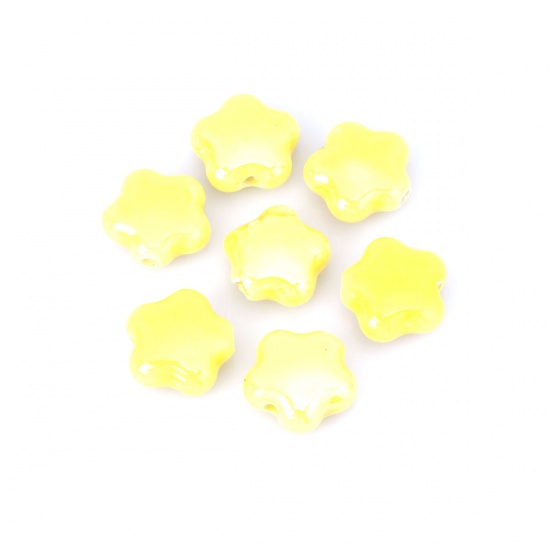 Immagine di Ceramica Diatanziale Perline Fiore Giallo Circa 15mm x 14mm, Foro: Circa 2.2mm, 20 Pz