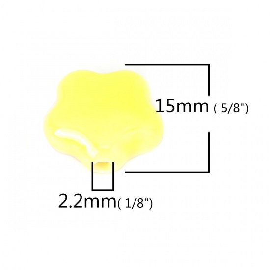 Immagine di Ceramica Diatanziale Perline Fiore Giallo Circa 15mm x 14mm, Foro: Circa 2.2mm, 20 Pz