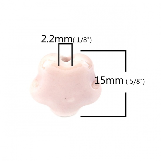 Immagine di Ceramica Diatanziale Perline Fiore Rosa Chiaro Circa 15mm x 14mm, Foro: Circa 2.2mm, 20 Pz