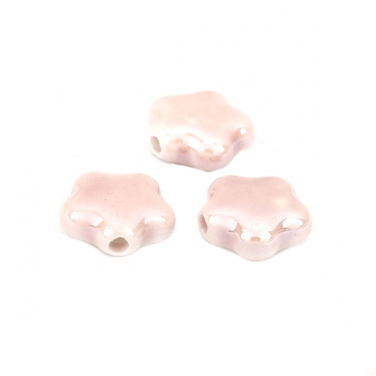 Immagine di Ceramica Diatanziale Perline Fiore Rosa Chiaro Circa 15mm x 14mm, Foro: Circa 2.2mm, 20 Pz