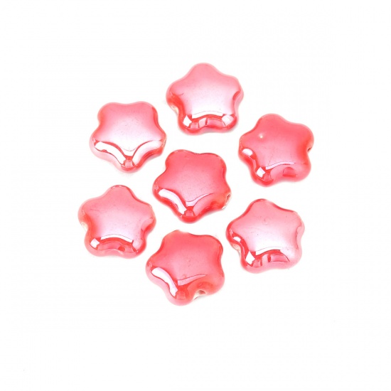 Immagine di Ceramica Diatanziale Perline Fiore Rosso Circa 15mm x 14mm, Foro: Circa 2.2mm, 20 Pz