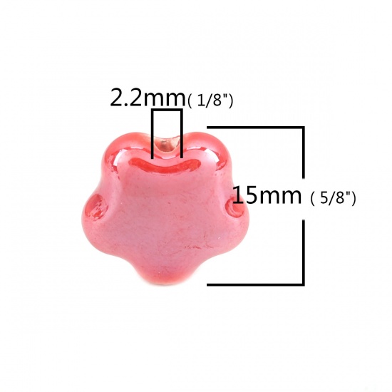 Immagine di Ceramica Diatanziale Perline Fiore Rosso Circa 15mm x 14mm, Foro: Circa 2.2mm, 20 Pz