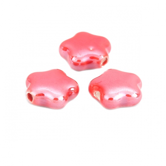 Immagine di Ceramica Diatanziale Perline Fiore Rosso Circa 15mm x 14mm, Foro: Circa 2.2mm, 20 Pz