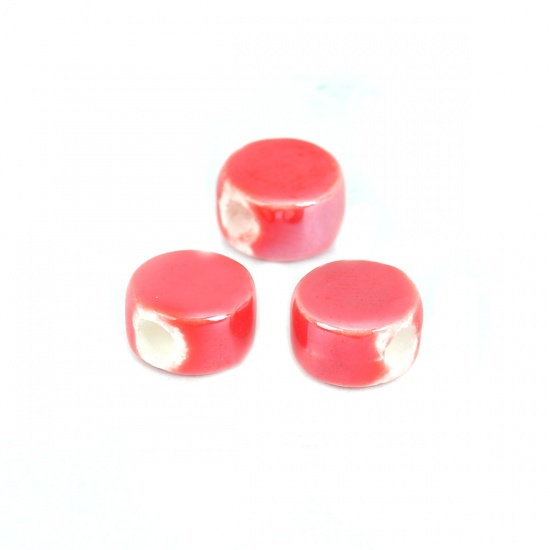 Immagine di Ceramica Diatanziale Perline Tondo Rosso Come 9mm Dia, Foro: Circa 2.8mm, 30 Pz