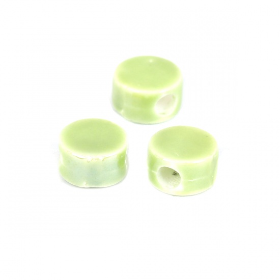 セラミックス ビーズ 円形 緑 約 9mm直径、 穴：約 2.8mm、 30 個 の画像