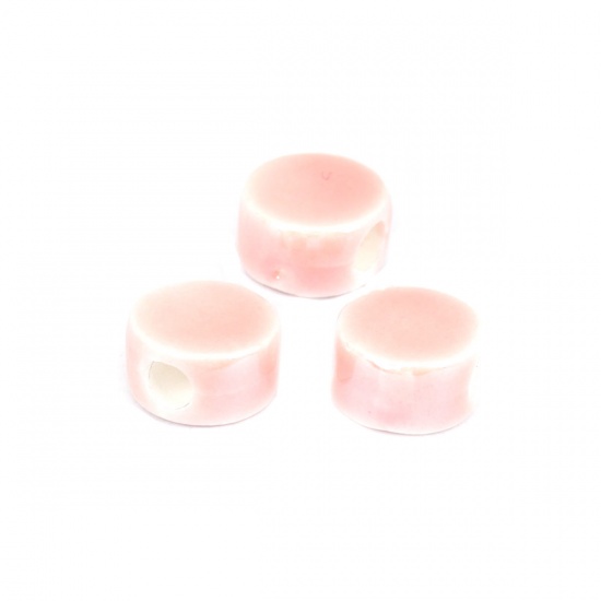 Immagine di Ceramica Diatanziale Perline Tondo Rosa Come 9mm Dia, Foro: Circa 2.8mm, 30 Pz