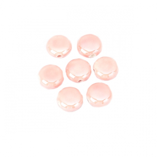 Image de Perles en Céramique Rond Rose Pêche 15mm Dia, Taille de Trou: 2.6mm, 20 Pcs