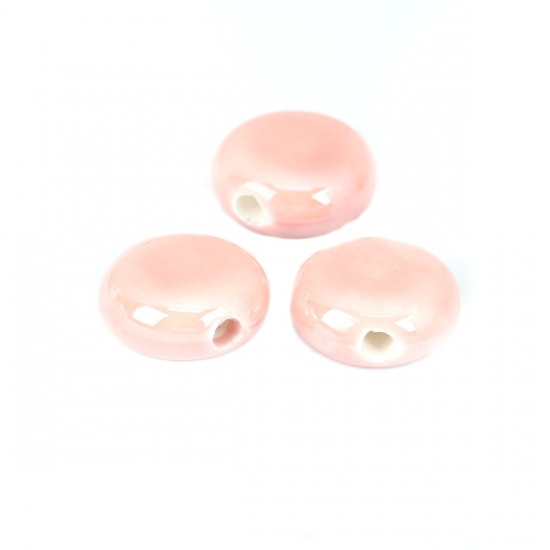 Immagine di Ceramica Diatanziale Perline Tondo Rosa Pesca Come 15mm Dia, Foro: Circa 2.6mm, 20 Pz