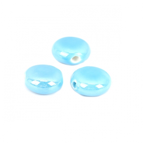 Immagine di Ceramica Diatanziale Perline Tondo Blu Come 15mm Dia, Foro: Circa 2.6mm, 20 Pz