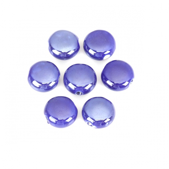 Immagine di Ceramica Diatanziale Perline Tondo Blu Marino Come 15mm Dia, Foro: Circa 2.6mm, 20 Pz