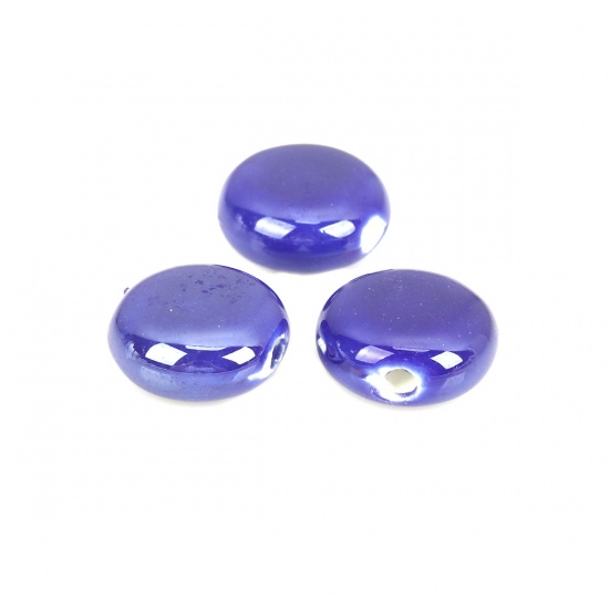Immagine di Ceramica Diatanziale Perline Tondo Blu Marino Come 15mm Dia, Foro: Circa 2.6mm, 20 Pz