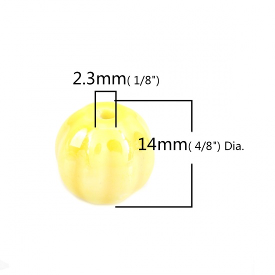 Immagine di Ceramica Diatanziale Perline Tondo Giallo Come 14mm Dia, Foro: Circa 2.3mm, 20 Pz