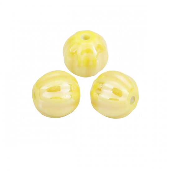 Immagine di Ceramica Diatanziale Perline Tondo Giallo Come 14mm Dia, Foro: Circa 2.3mm, 20 Pz