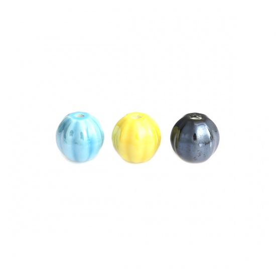 Immagine di Ceramica Diatanziale Perline Tondo Giallo Come 14mm Dia, Foro: Circa 2.3mm, 20 Pz