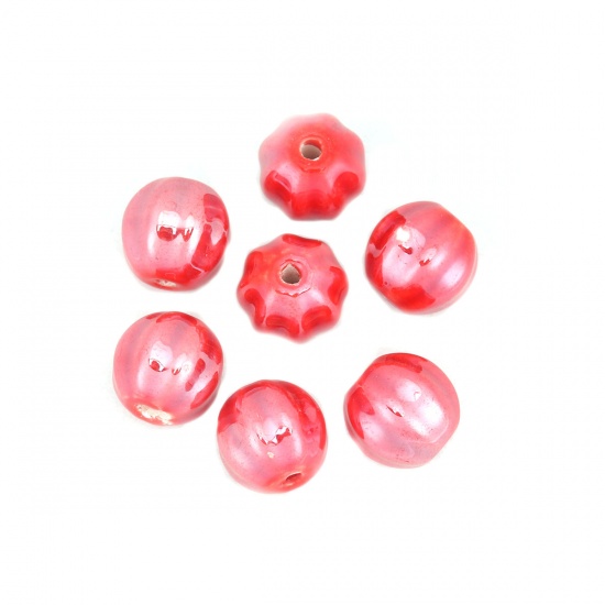 Picture of Ceramic Beads Round Red Stripe About 14mm Dia, Hole: Approx 2.3mm, 20 PCs
