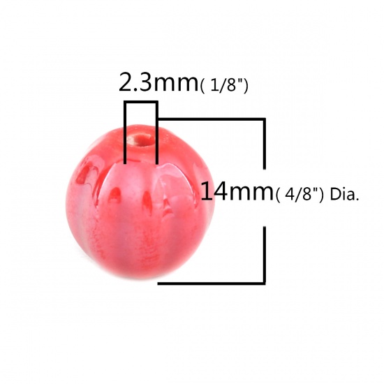 Immagine di Ceramica Diatanziale Perline Tondo Rosso Striscia Disegno Come 14mm Dia, Foro: Circa 2.3mm, 20 Pz