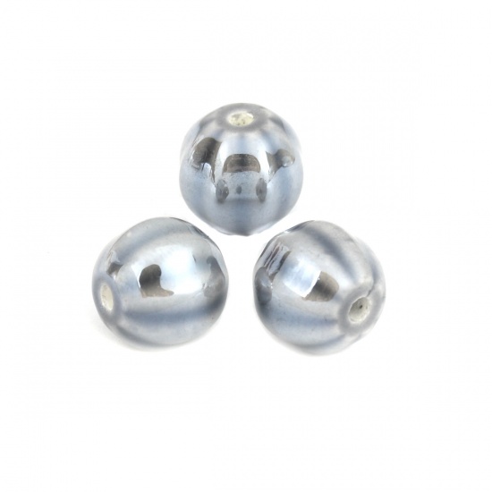 Immagine di Ceramica Diatanziale Perline Tondo Grigio Scuro Striscia Disegno Come 14mm Dia, Foro: Circa 2.3mm, 20 Pz