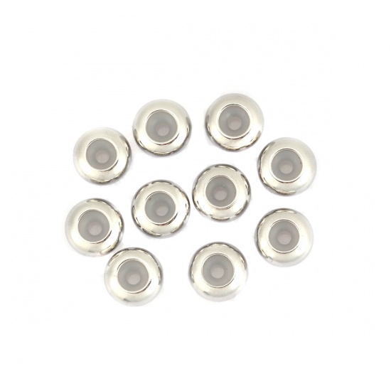 Picture of 304 Stainless Steel Slider Clasp Beads Round Silver Tone About 9mm Dia., Hole: Approx 1.6mm, 10 PCs